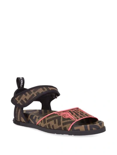 Shop Fendi Logo Sandals In Brown