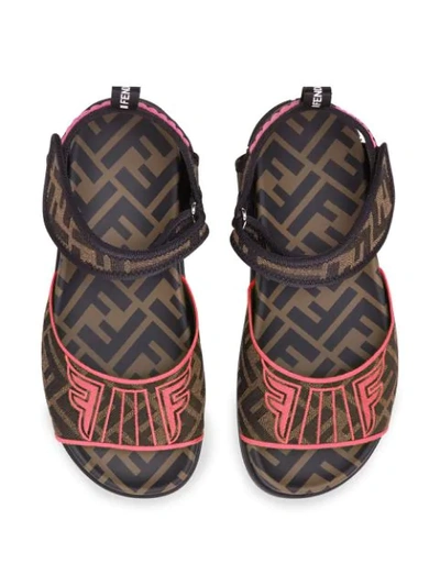 Shop Fendi Logo Sandals In Brown