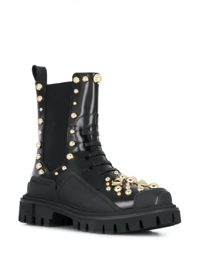 Shop Dolce & Gabbana Studded Embroidery Combat Boots In Black