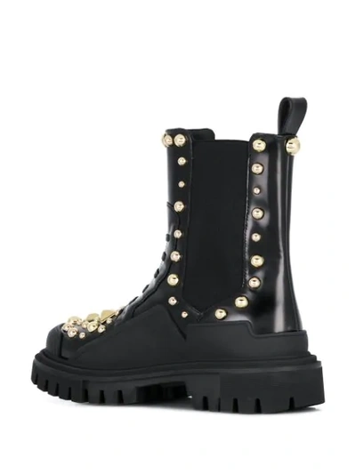 Shop Dolce & Gabbana Studded Embroidery Combat Boots In Black