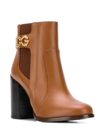 Shop Dolce & Gabbana Dg Motif Ankle Boots In Brown
