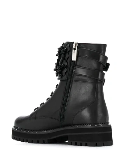 Shop Liu •jo Flower Appliqué Combat Boots In Black