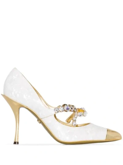 Shop Dolce & Gabbana Lori 90mm Crystal Embellished Pumps In White