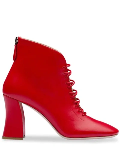 Shop Miu Miu Lace-up Ankle Booties In Red