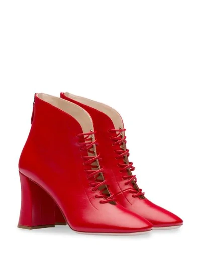 Shop Miu Miu Lace-up Ankle Booties In Red