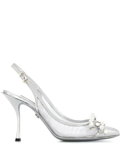 Shop Dolce & Gabbana Lori Mesh Slingback Pumps In Silver