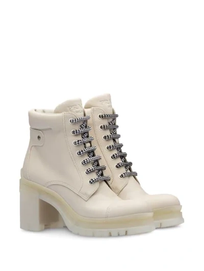Shop Prada Lace-up Chunky Heel Ankle Boots In White