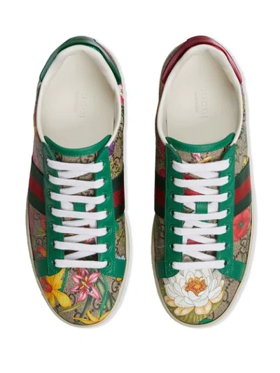 Shop Gucci Ace Gg Flora Print Sneaker In Neutrals