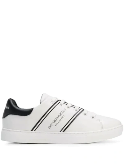 Shop Emporio Armani Side Logo Sneakers In White