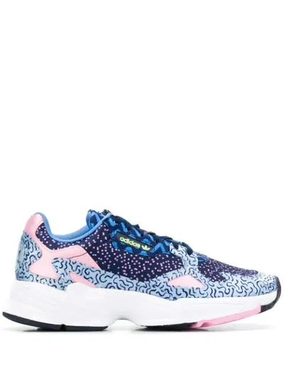 Shop Adidas Originals Mixed Print Falcon Sneakers In Blue