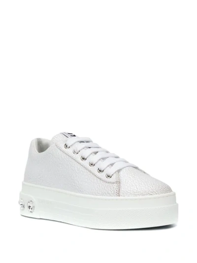 Shop Miu Miu Crystal-embellished Sneakers In Bianco