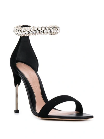 Shop Alexander Mcqueen Crystal Strap Sandals In Black