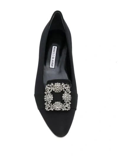 Shop Manolo Blahnik Crystal Embellished Ballerina Shoes In Black