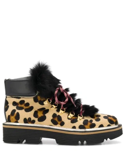 Shop Pollini Leopard Faux-fur Detail Boots In Brown