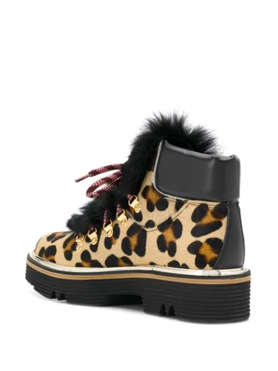 Shop Pollini Leopard Faux-fur Detail Boots In Brown