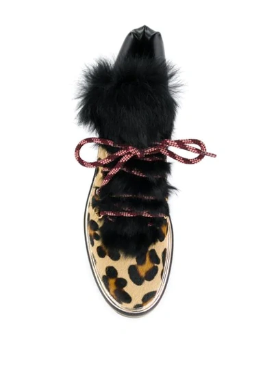 Shop Pollini Leopard Faux-fur Detail Boots In Brown