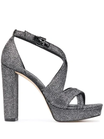 Shop Michael Michael Kors Lorene Glitter Platform Sandals In Black
