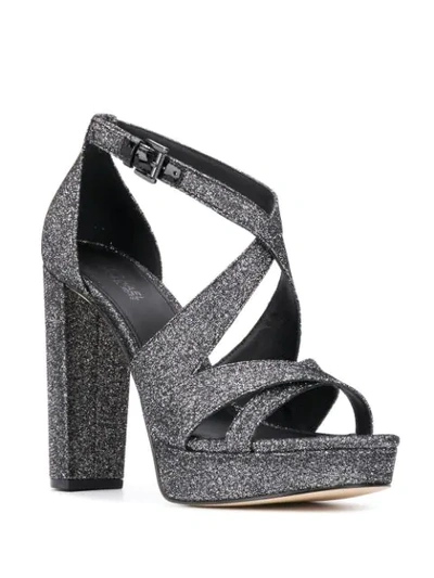 Shop Michael Michael Kors Lorene Glitter Platform Sandals In Black
