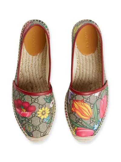 Shop Gucci Gg Flora Pattern Espadrille In Neutrals