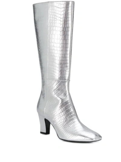 Shop Les Petits Joueurs Metallic Pointed Boots In Silver