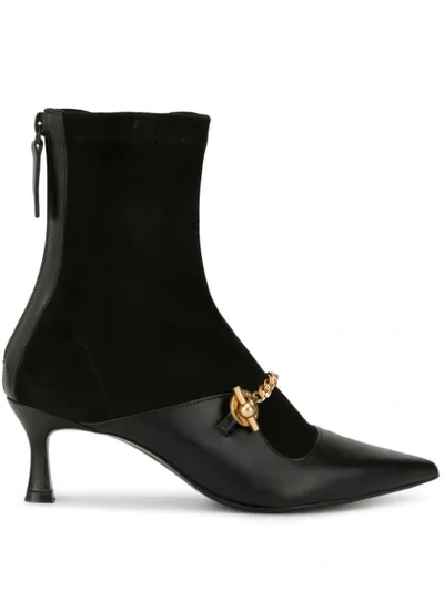 Shop Salondeju Pointed Chain Ankle Boots In Black