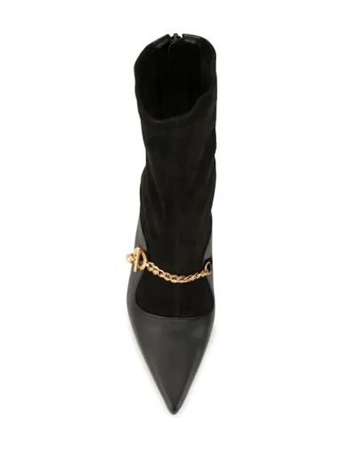 Shop Salondeju Pointed Chain Ankle Boots In Black