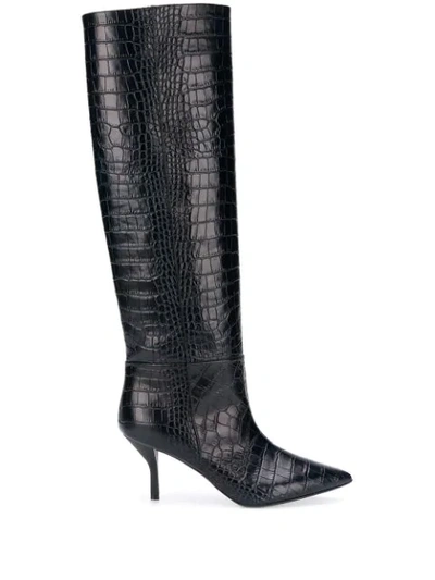 Shop Semicouture Crocodile Effect Boots In Blue