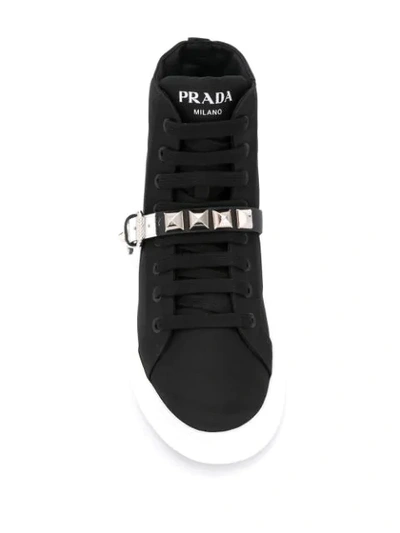 Shop Prada Embellished High Top Sneakers In Black