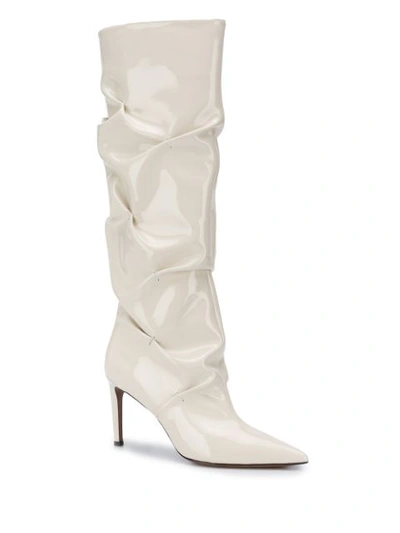 Shop L'autre Chose Ruched Knee-length Boots In White