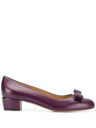 Shop Ferragamo Bow-embellished Ballerina Shoes In Purple