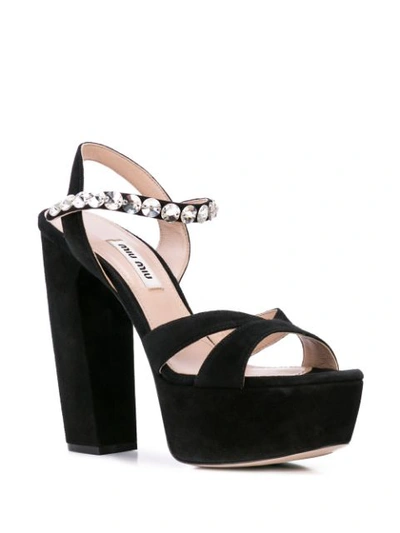 Shop Miu Miu Embellished Strap Platform Sandals In F0002 Nero/black