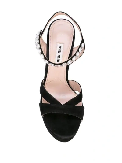 Shop Miu Miu Embellished Strap Platform Sandals In F0002 Nero/black