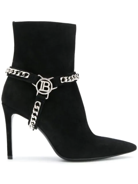 Balmain Chain Embellished Ankle Boots 