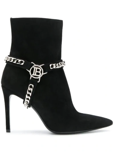 Shop Balmain Chain Embellished Ankle Boots In Black