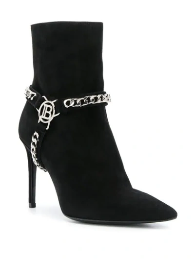 Shop Balmain Chain Embellished Ankle Boots In Black