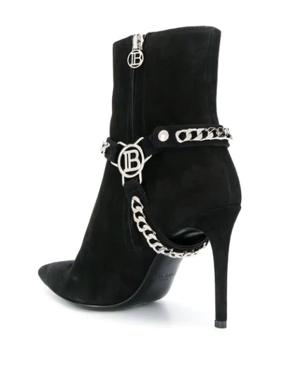 Shop Balmain Chain Embellished Ankle Boots In Black