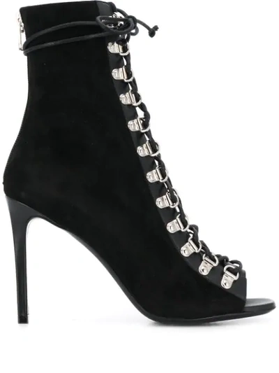 Shop Balmain Lace-up Heeled Ankle Boots In Black