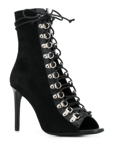 Shop Balmain Lace-up Heeled Ankle Boots In Black