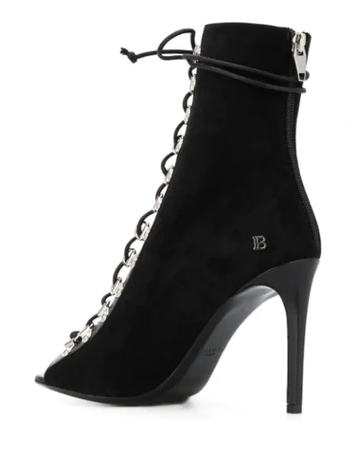 Shop Balmain Lace-up Heeled Ankle Boots In Black