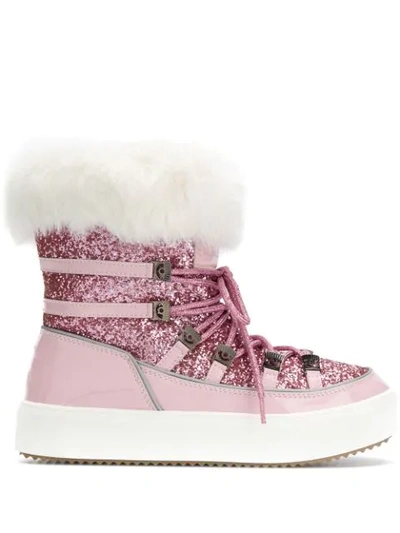 Shop Chiara Ferragni Lace-up Embellished Boots In Pink