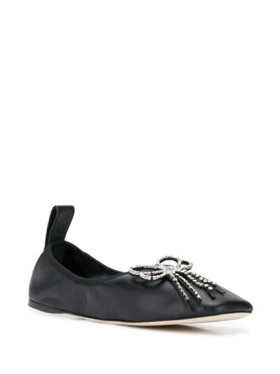 Shop Loewe Crystal Bow Detail Ballerina Shoes In Black