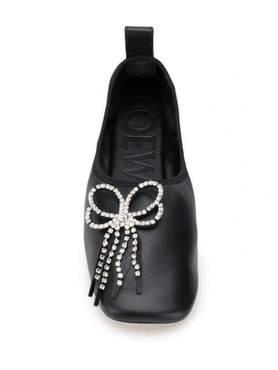 Shop Loewe Crystal Bow Detail Ballerina Shoes In Black
