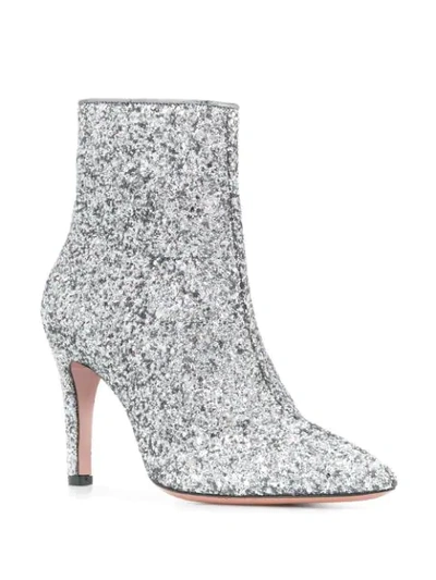 Shop P.a.r.o.s.h High Heeled Glitter Boots In Silver