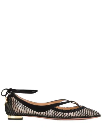 Shop Aquazzura Shiva Mesh Ballerinas In Black