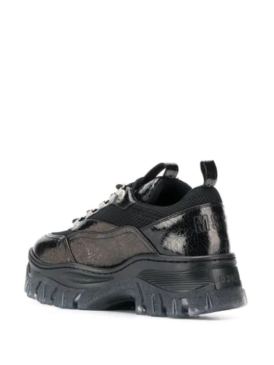 Shop Msgm Metallic Sheen Tractor Sneakers In Black