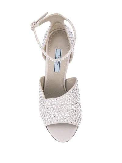 Shop Prada Stud Embellished Sandals In Silver ,white