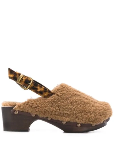 Shop Avec Modération Shearling Slingback Mules In Brown