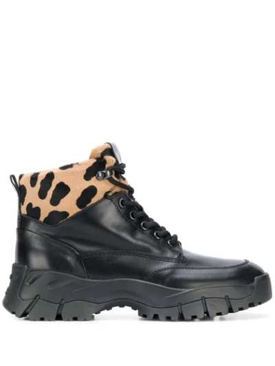 Shop Tod's Leopard Print Ankle Boots In Black