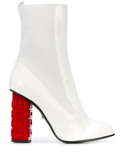 Shop Gcds Branded Chunky Heel Boots In White