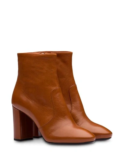 Shop Prada Chunky Heel Ankle Boots In Brown